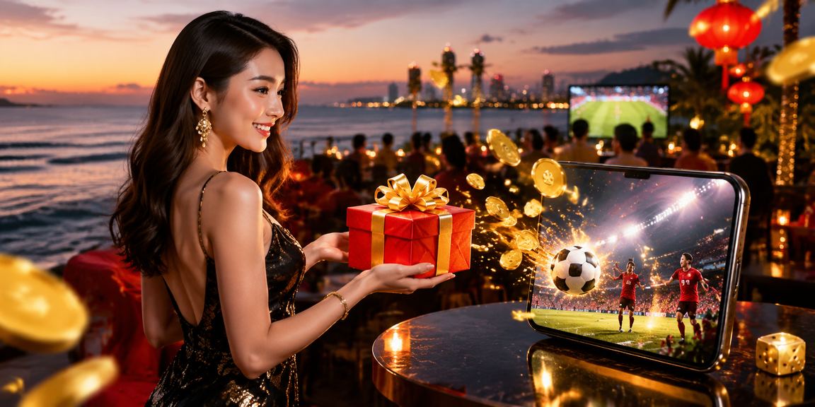 Bãi biển Đà Nẵng rực rỡ với phong bì đỏ may mắn, hình ảnh gợi liên tưởng đến bonus và cơ hội thắng lớn