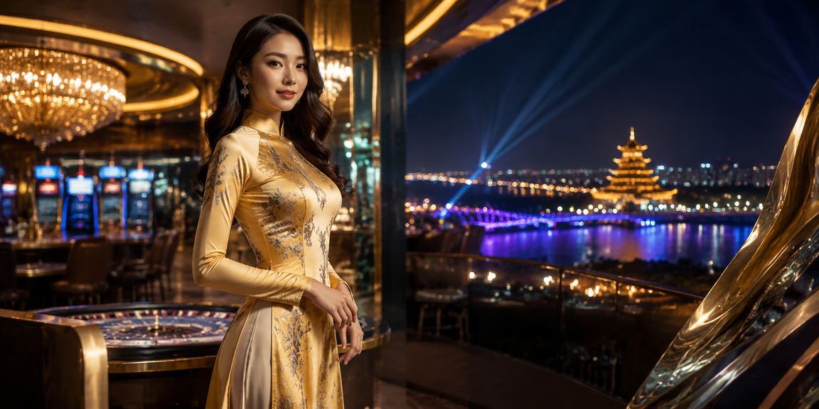 Thiếu nữ áo dài Huế xem thông tin cược thể thao trên điện thoại bên bờ sông Hương buổi chiều
