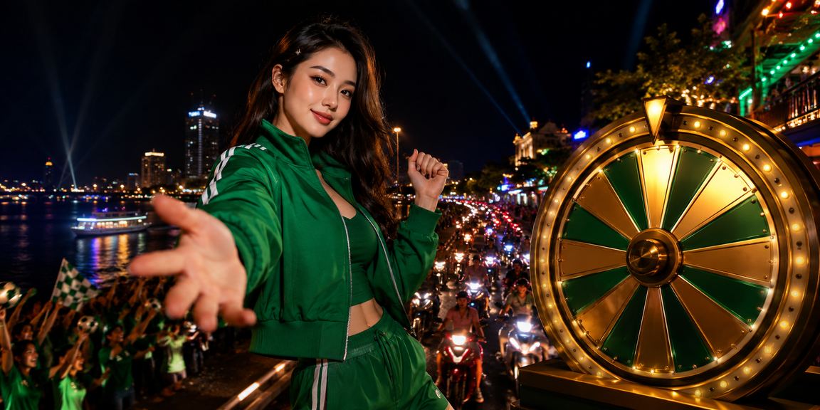 Bàn roulette neon rực rỡ tại vùng đồng bằng sông Cửu Long trong không gian casino trực tuyến về đêm