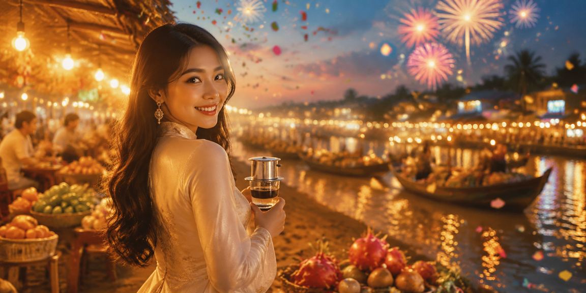 Người dùng VIP thưởng thức cà phê bên sông Mekong và trải nghiệm nền tảng giải trí trực tuyến